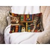 BGBDEIA Cat Cushion Cover Funny Cartoon Bookshelf Sleeping Cat Cotton