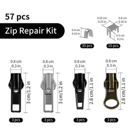 Zip Repair Kit, 57 Pcs Metal Zipper Pull Replacement, Universal Zip Fixer & Zipper Slider Replacement, Zip Puller Accessories for Jackets, Coats, Jeans, Luggage, Backpacks, Crafts