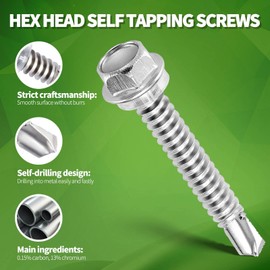 Litorange 40 PCS M6.3 * 45mm 410 Stainless Steel Self Drilling Hex Head Screws, Hex Head Self Tapping Screws for Fixing Corrugated Metal or PVC Roof Panels, Cladding, Wire Duct