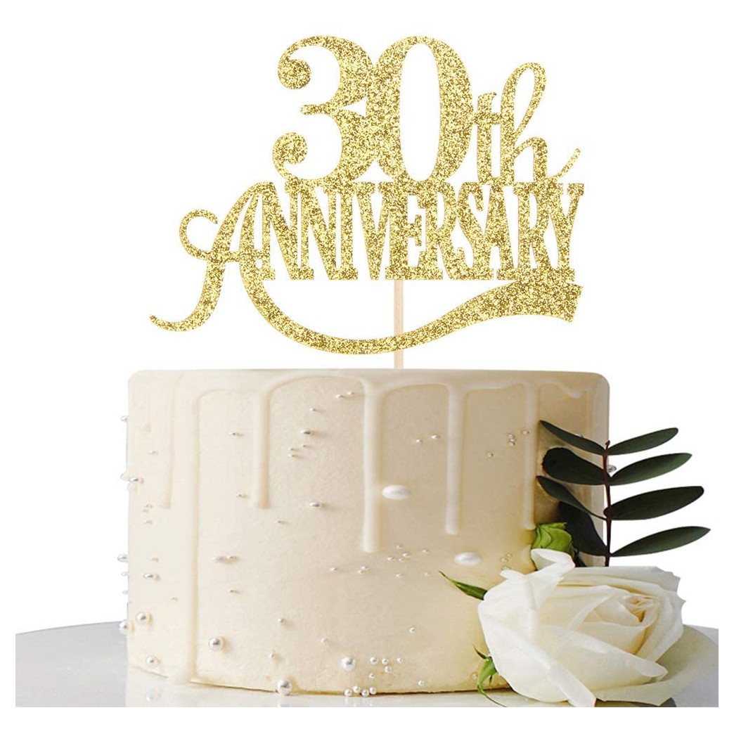 Gold Glitter 30th Anniversary Cake Topper - for 30th Wedding Anniversary / 30th Anniversary Party / 30th Birthday Party Decorations