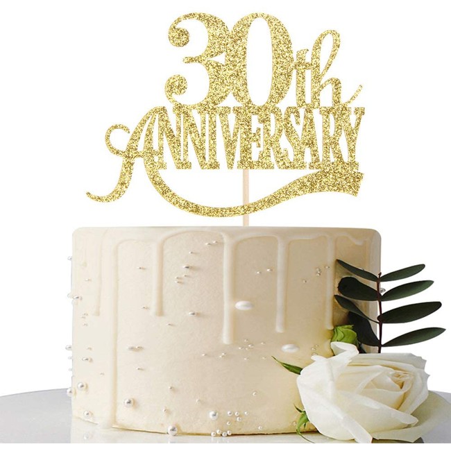 Gold Glitter 30th Anniversary Cake Topper - for 30th Wedding Anniversary / 30th Anniversary Party / 30th Birthday Party Decorations