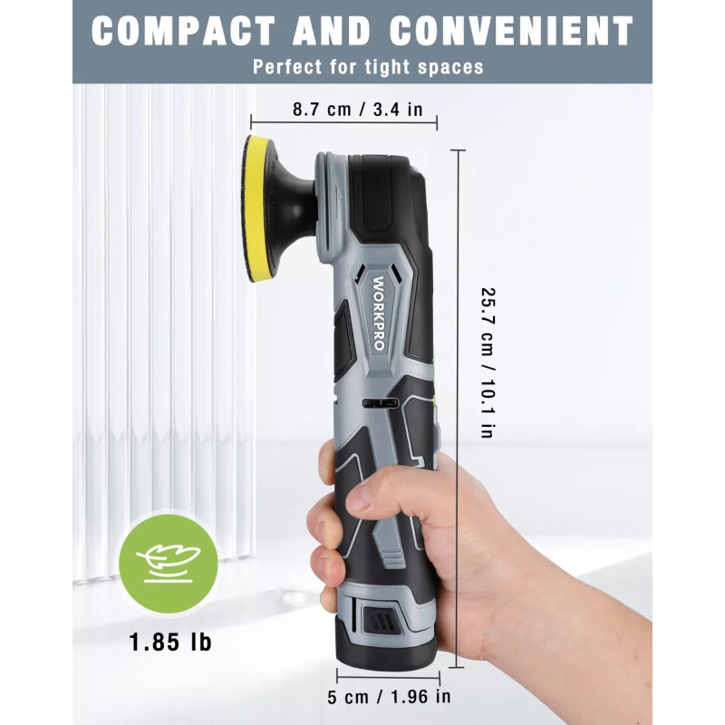 Workpro Cordless 12V Mini Buffer Polisher 5 Variable Speed Up