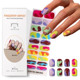 Semi Cured Gel Nail Strips with Colorful Designs Gel nail stickers Glossy Nail strips Salon Quality & Easy to Use 20 Pcs for Women