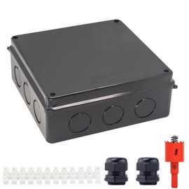Junction Box, Reserved Holes Electrical Boxes Waterproof IP65 ABS Plastic Electrical Power Cord Enclosure Project Box Black 7.9 x 7.9 x 3.1 inch(200x200x80mm)