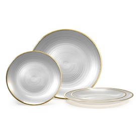 " OCCASIONS " 50 Plates Pack (25 Guests)-Wedding Party Disposable Plastic Plate Set -25 x 10'' Dinner + 25 x 7'' Salad & Dessert plates (Belize in White Pearl & Gold)