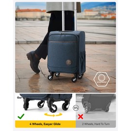 YOETEY Small Carry On Luggage with Wheels, 16 Inch Lightweight Luggage with Front Opening, Soft Sided Rolling Travel Suitcase (Blue)