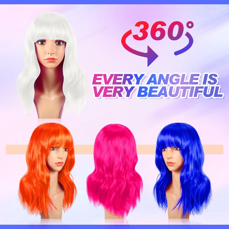 8 Pcs 12 Inch Colorful Party Wigs Wavy Bob with