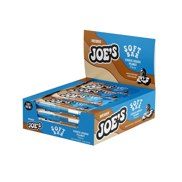 WEIDER Joe's Soft Bar, Delicious Protein Bar with Extra Soft Protein Core, Delicious Caramel Layer and Delicate Milk Chocolate Coating, Low Sugar, Peanut Cookie-Dough Flavour, Storage Box 12 x 50 g