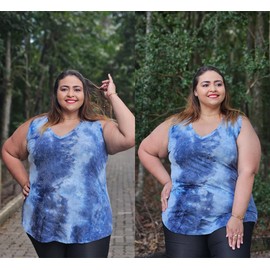 CARCOS Camisetas sin mangas de talla grande para mujer, camisetas sin mangas con cuello en V, camisetas casuales de verano, camuflaje/leopardo/teñido anudado XL-5XL, 5-Tie Dye Navy, XXXL