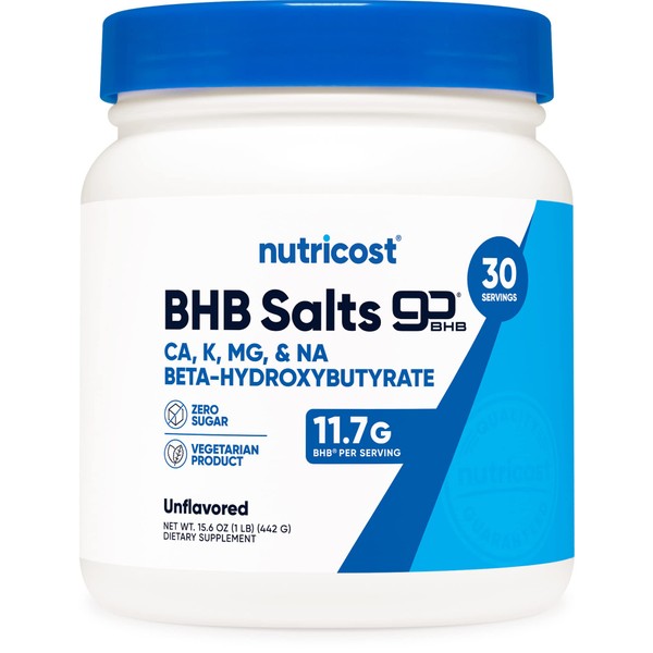 Nutricost Keto BHB Exogenous Ketones 4-in-1 (30 Servings) 12g Beta-Hydroxybutyrate (BHB) Per Serving, (Unflavored) - Ketone Salts