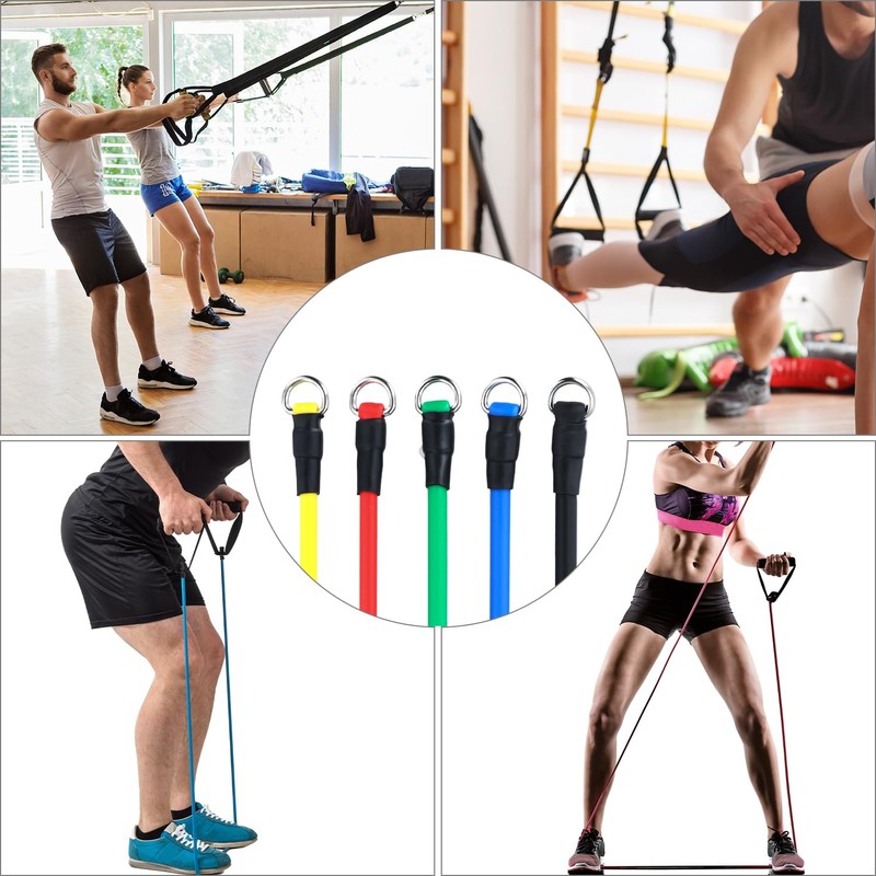 QWORK® 5Pcs Resistance Bands Set, 150LB/68kg Strength, with 2 Foam