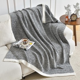 Znhinery Cozy Knit Throw Blanket, Soft Washable Knitted Blanket for Bed Couch Boucle Feather Knit Blanket Oversized Coastal Blanket Indoor Outdoor Chunky Knit Blankets (Black, Twin 60"x80")