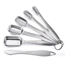 Square Measuring Spoons Set of 6, Doosu 18/8 Stainless Steel Rectangular Spoons with Leveler, Metal Narrow Tablespoon Teaspoon Scoop for Kitchen Spice Jar