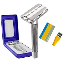 Rastrillo Mariposa Clásico Acero Inoxidable Con Navaja Barberia Estuche, Cepillo Limpiador Afeitar Doble Filo
