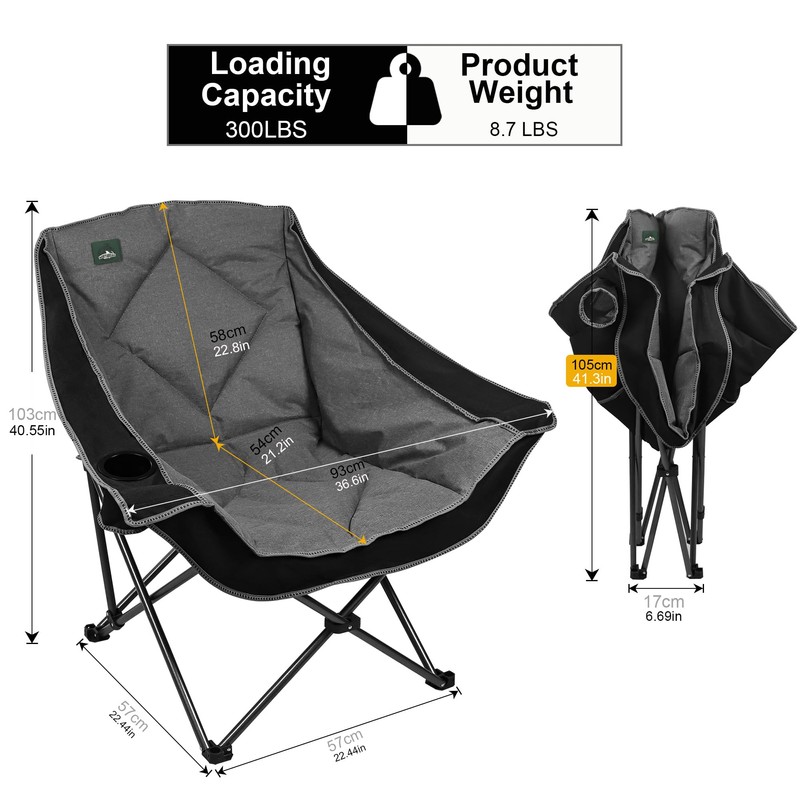 Northroad Oversized Foldable Camping Chair, Outdoor Padded Lawn Chair w/Cup