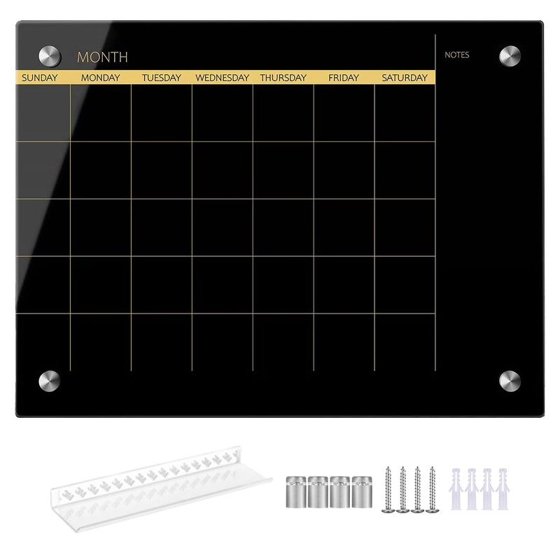 Okydoky Glass Dry Erase Whiteboard,Monthly Calendar Whiteboard,12" x 16",Frameless Glass