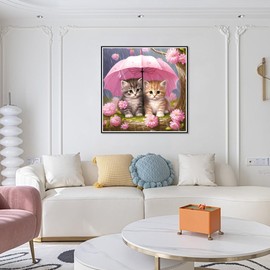 FHBUBPUP Diamond Painting Kits for Adults, Cat Diamond Art Kits, Full Drill Round Gem Art, DIY Flower Paint with Diamond Beads Crafts for Home Wall Decoration Gifts 12x12 inch