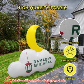 Dawdix 5FT Ramadan Inflatable Decorations, Eid Mubarak Inflatable Crescent Moon Decoration, Blow Up Ramadan Mubarak Yard Decor with LED Lights for Muslim Holiday Party, Garden
