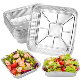 Hejo Pack of 30 Grill Aluminium Bowls, 1200 ml Aluminium Grill Trays, Aluminium Grill Drip Tray Made of Aluminium Foil, 21 x 21 x 4.5 cm, Multifunctional Grill Bowls for Cooking, Baking, Picnic (Box