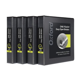 Oxford 3 Ring Binders, 1.5 Inch ONE-Touch Easy Open D Rings, View Binder Covers on 3 Sides, Durable Hinge, Non-Stick, PVC-Free, Black, 4 Pack (79905)