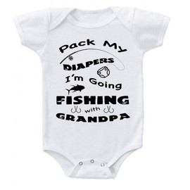 Pack My Diapers I'm Going Fishing with Grandpa Grandparents Baby Announcement Baby Bodysuit One-Piece Romper (White, 18 Months)