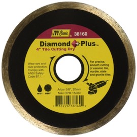 IVY Classic 38160 Diamond Plus 4-Inch Dry and Wet Tile Cutting Continuous Rim Diamond Blade with 20mm - 5/8-Inch Arbor, 1/Card