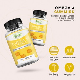 Pure By Nature Omega 3 Gummies for Adults & Kids, Omega 3 Fatty Acid Supplements with Omega 3 6 9 for Circulatory Support, No Fish Oil Orange Flavor Omega Gummies, 60 Days Supply (60 Count)