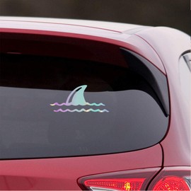 NBFU Shark Wave Fin Animal Ocean Sea 2 (Holographic Opal Purple) (Set Of 2) Premium Waterproof Vinyl Decal Stickers For Laptop Phone Accessory Helmet Car Window Bumper Mug Tuber Cup Door Wall Decoration