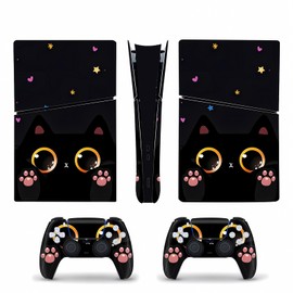 Digital Edition Version Slim Skin Stickers Controller Console Panels Decal Cover Cute Cat Kawaii Fluid 5 Station Play Accessories Decor Vinyl Wrap Bubble-Free & Easy to Apply
