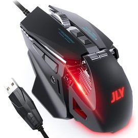 JLY C300 Wired Mouse, RGB Backlit Gaming Mouse Ergonomic Gamer Mouse, 12800 DPI Adjustable & 7 Programmable Buttons, Silent Click Technology USB Mouse