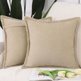 Madizz Fringe Chenille Cushion Covers Set of 2 Super Soft Boho Throw Pillow Covers Decorative Plain Throw Pillowcases Modern Home Decor for Sofa Bedroom Camel 16x16 inch, 40x40 cm