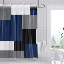 Rock Cloud Navy Blue and White Shower Curtain, Gray Modern Fabric Bathroom Curtains Set with Hooks Decorative Geometric Pattern Machine Washable 72" X 72