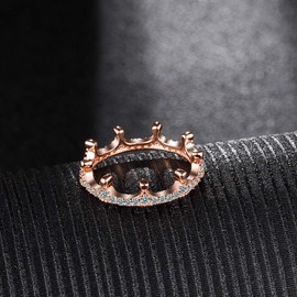 EVBEA Mothers Day Sterling Silver Rings Rose Gold Cubic Zirconia Pave Rigns for Women Crown Promise Rings for Her