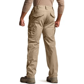 CQR Men's Flex Stretch Tactical Pants, Water Resistant Ripstop Cargo Pants, Lightweight EDC Outdoor Work Hiking Pants, Tac-Stretch Cargo Khaki, 36W x 34L