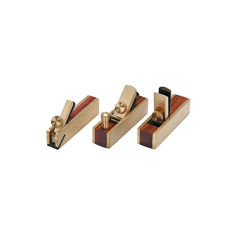 3 piece Micro Mini Brass Hand Plane Set Wood Finish