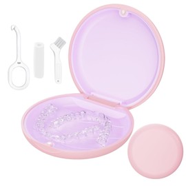 Retainer Case, Denture Case, Magnetic Closure Portable Retainer Case, Pink Non-Slip Design Denture Case, Holds Retainers and Accessories, Removable Oral Care Products (Pink)