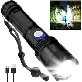 Rechargeable Flashlights High Lumens, 90000 Lumens Super Bright LED Flash Light, 5 Modes, IPX5 Waterproof Handheld Flash Light for Home, Emergencies, Camping