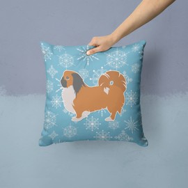 Caroline's Treasures BB3538PW1414 Winter Snowflake Pekingese Fabric Decorative Pillow Machine Washable, Indoor Outdoor Decorative Pillow for Couch, Bed or Patio, 14Hx14W