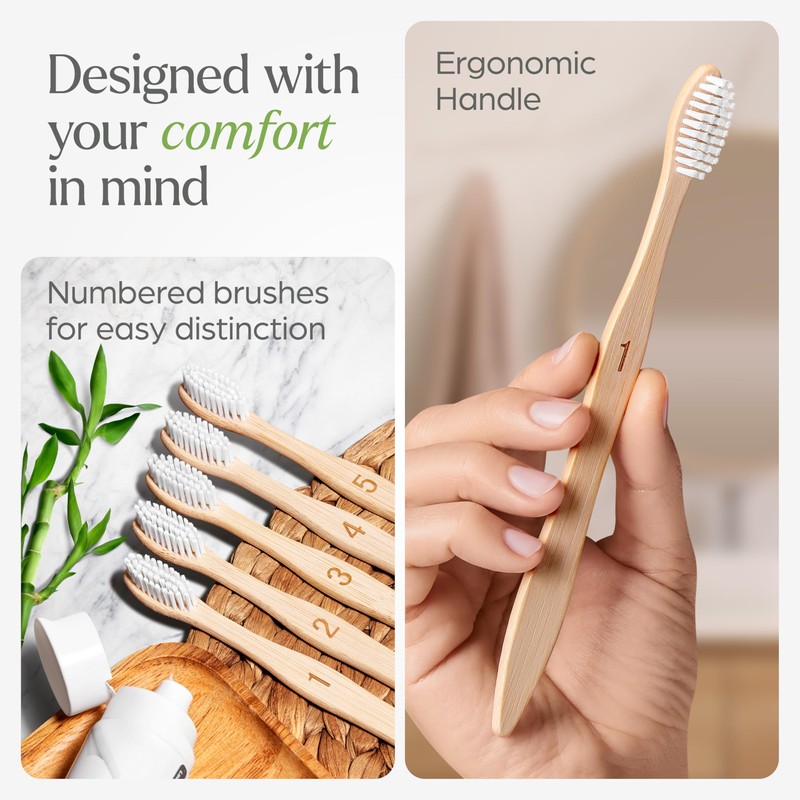 VIVAGO Bamboo Toothbrushes 10 Pack – Natural Toothbrushes, Plant-Based Soft