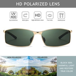 SUNGAIT Ultra Lightweight Polarized Sunglasses Men Rectangular Metal Frame with Spring Hinge SGT559-JKML