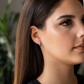 MATERIA by Matthias Wagner SO-433 Women's Earrings 925 Silver Hoop Earrings Rhodium-Plated Zirconia 14 mm, Sterling Silver