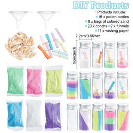 WEBEEDY 16 Set DIY Colored Sand Bottle Kit Sand Art Activity Kit for Teenager Create Your Own Sand Art DIY Sand Craft Set Included Wishing Bottles Colorful Sands Beach Sea Shells Message Paper