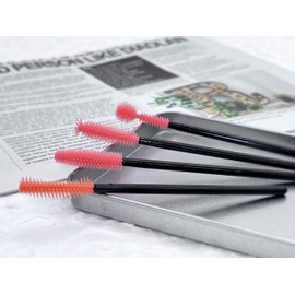 Barbaar 100PCS Disposable Skinny Mascara Wands, Small Makeup Brush Applicators, for Eyelash Extensions and Eyebrow Brush (Orange) (Pineapple)