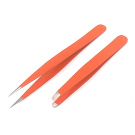AAProTools Slant & Pointed Tweezers Set With Pouch, 2-Pack, Stainless Steel, Best For High Precision Daily Beauty Routines, Eyebrows, Ingrown Facial & Nose Hair, Splinters & Ticks (Orange)