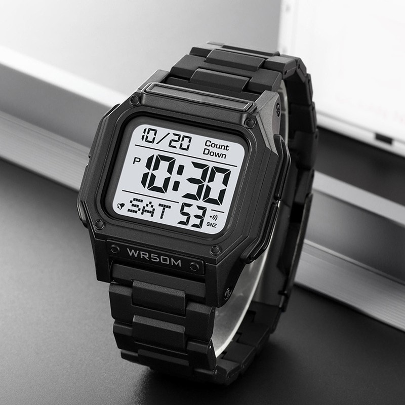 Digital Watch 50m Waterproof Backlit Display Electronic Watch with Alarm