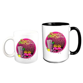 ValxArt Cherries From Heaven Adult Drink Recipe on Large Black handle 15 oz Cup + White 11 oz Cup