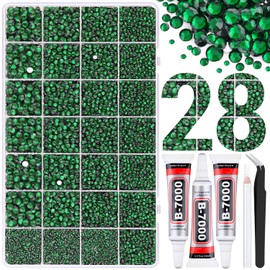 30000Pcs Resin Rhinestones for Bedazzling with Tweezers, Emerald Green Rhinestones for Crafting with 3Pcs 10ml B7000 Jewelry Glue for DIY Crafts Clothing Tumblers Shoes Fabric Nail Art