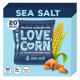LOVE CORN Sea Salt 0.7oz x 20 Bags - Delicious Crunchy Corn - Healthy Family Snacks - Gluten Free, Kosher, NON-GMO - Alternative for Chips, Nuts, Crackers & Pretzels - Perfect for Charcuterie Boards