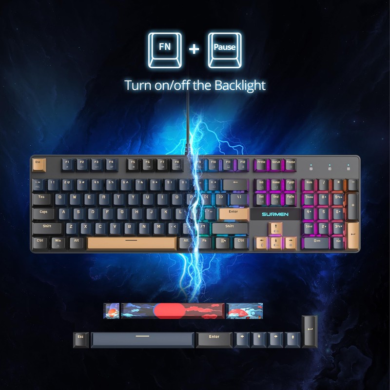 surmen Full Size Creamy Keyboard with Number Pad, 104 Keys