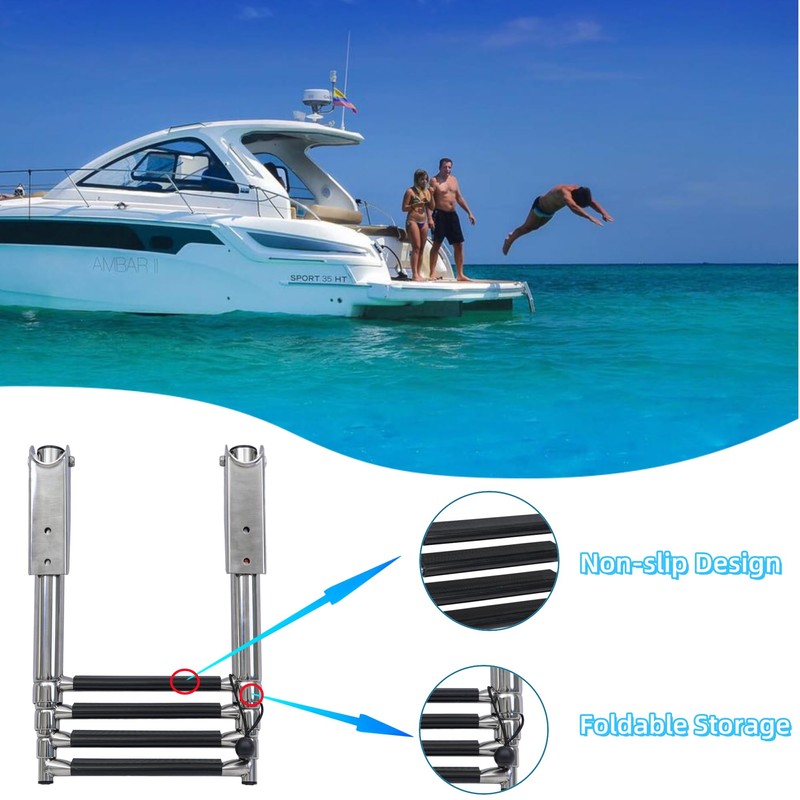 YACHARIES Boat 4 Step Ladder 316 Stainless Steel Folding Ladde,